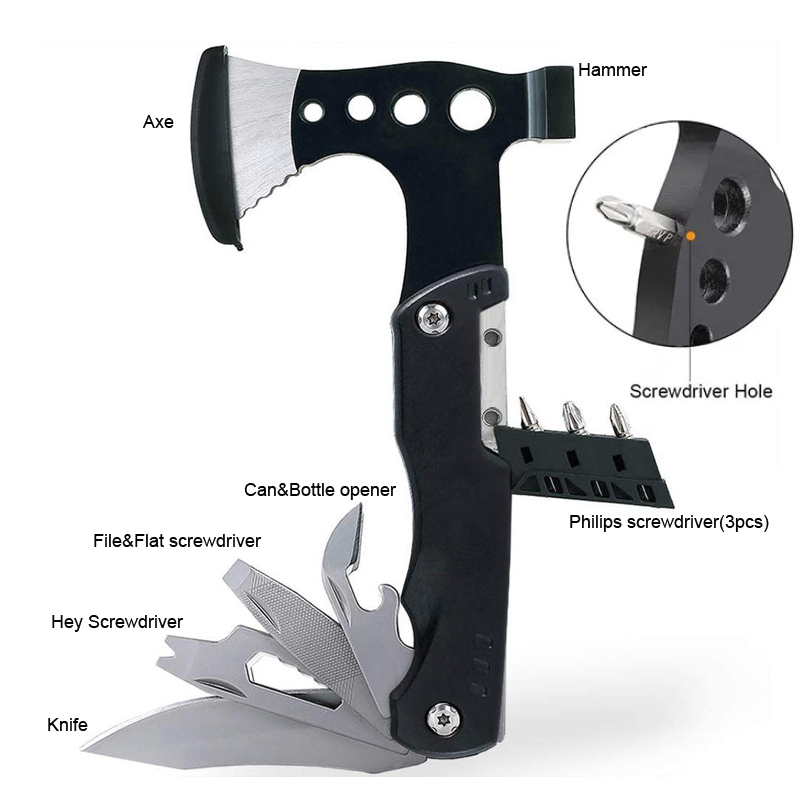 Customized OEM Mini Black Survival Multi Tool Hammer Axe for Camping