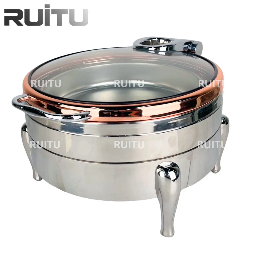 Buffet Oblong Chafer Food Warmer Hydraulic Glass Lid Rose Gold Chafing Dish Buffet Set