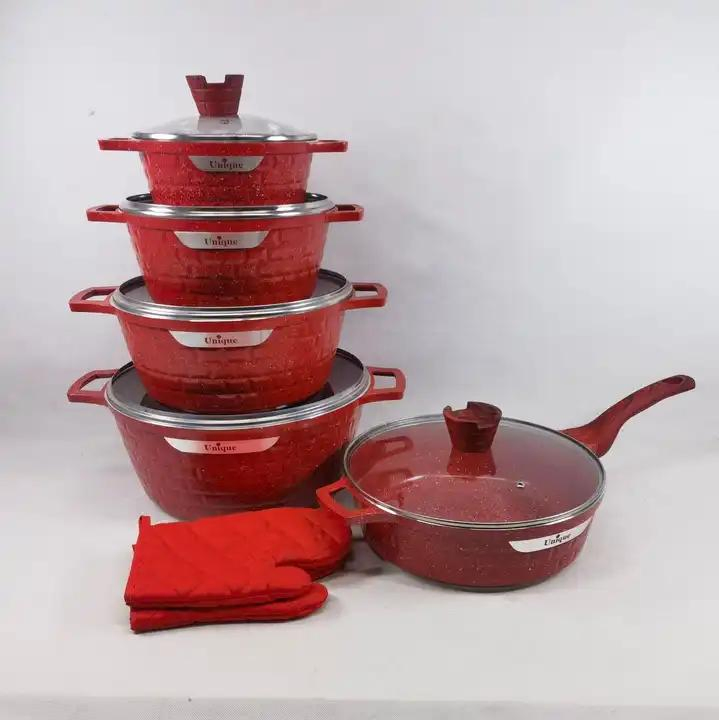 New Fashion 12 PCS High Quality Non-Stick Kitchen Ware Set Granite Manufacturer Fry Pan Cooking Pot