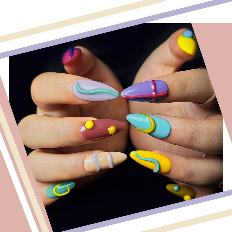 Vibrant 3D Gel Nail Art Kit with Abstract Designs for Creative Manicure Styles Wholesale