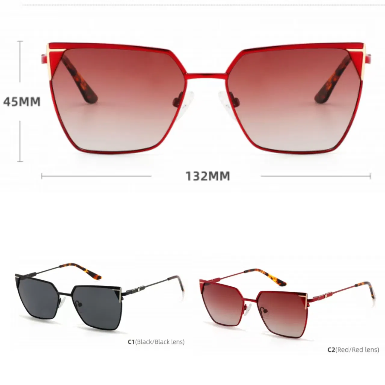 Anti Slip Metal Chic Square Metal Frame and Metal Temple Clear Glasses