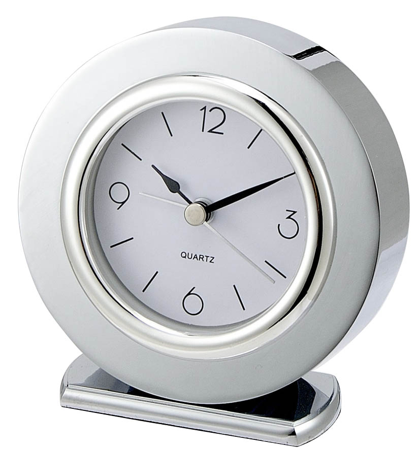 Hotel Silent Silver Chrome Round Shape Alarm Clock