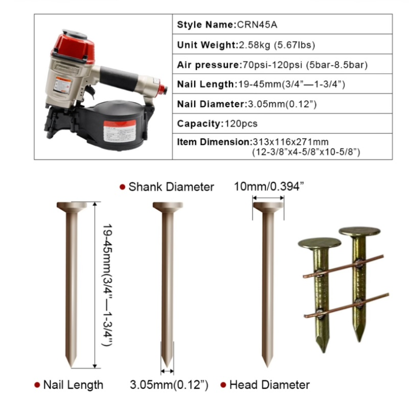 Пневматический гвоздезабивной пистолет CRN45A для кровли и обшивки