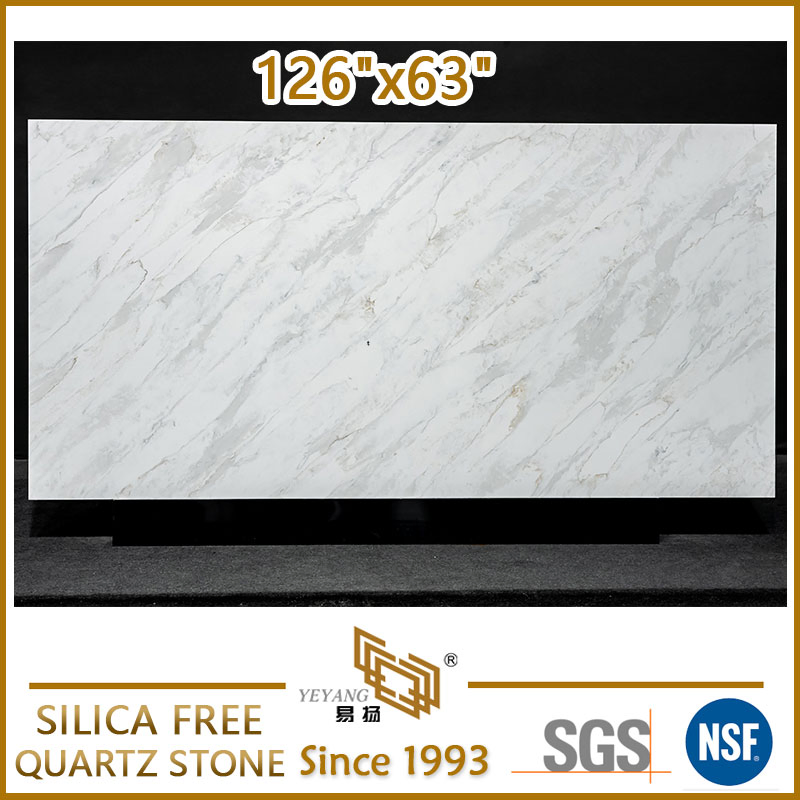 Zero Silica Quartz for Kitchen Island Grey Polished Artificial Stone