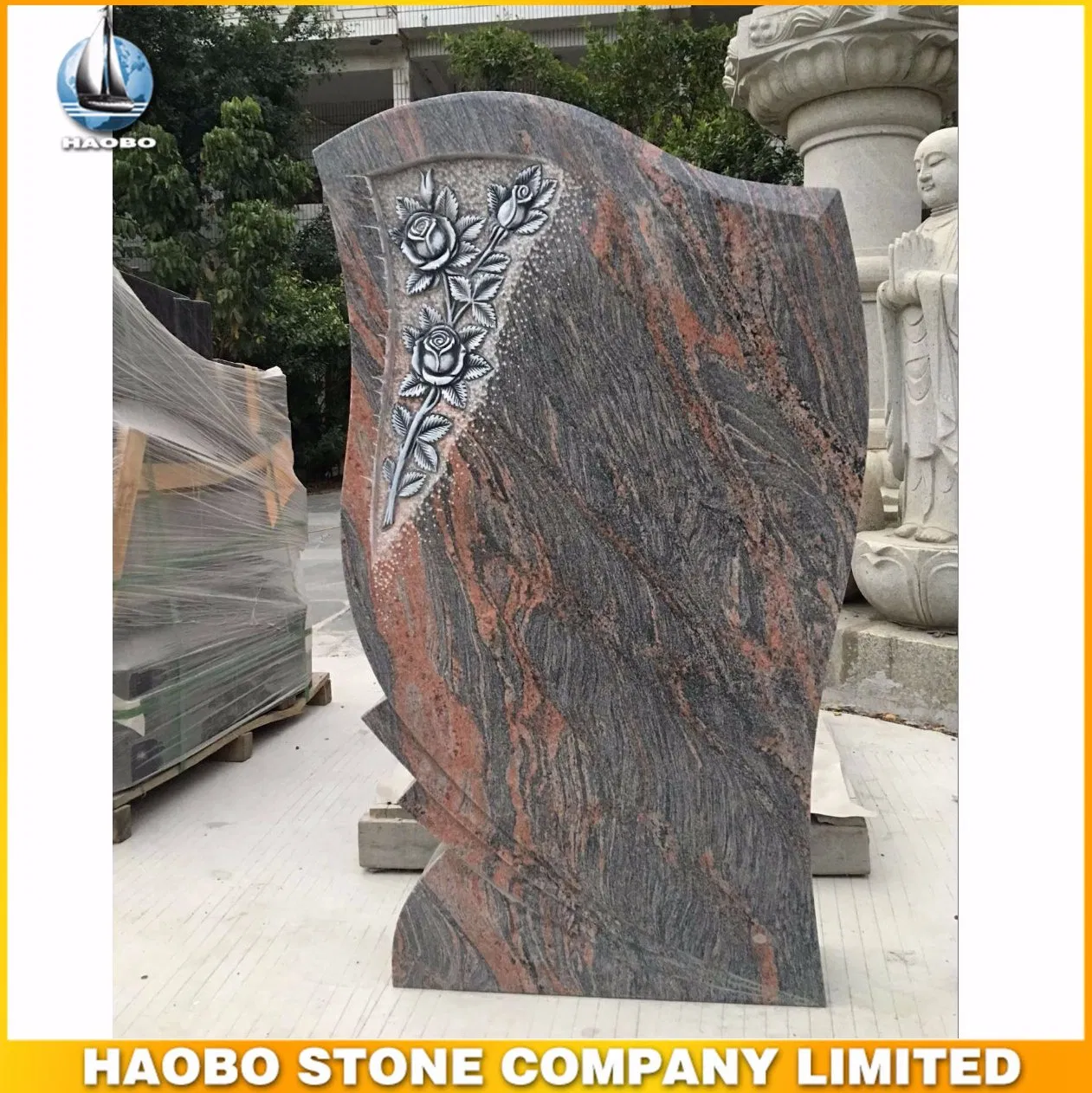 High Quality Headstone with Floral Carved Monument for Sale