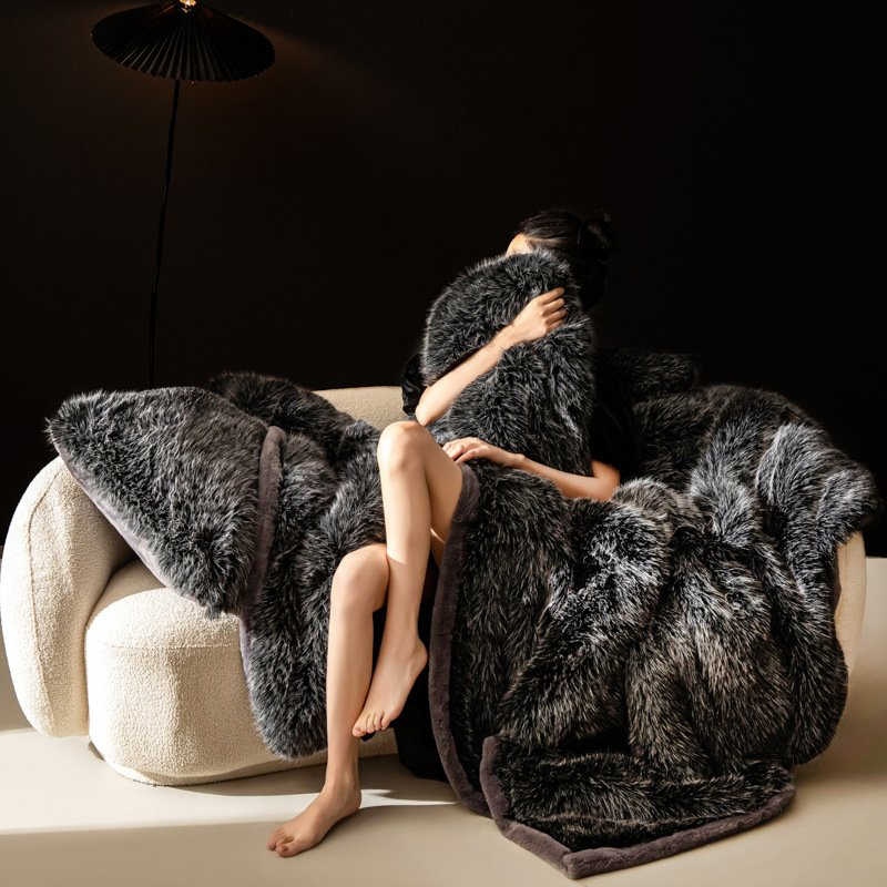 Chic Rabbit Fur Blanket Set for Stylish Warmth