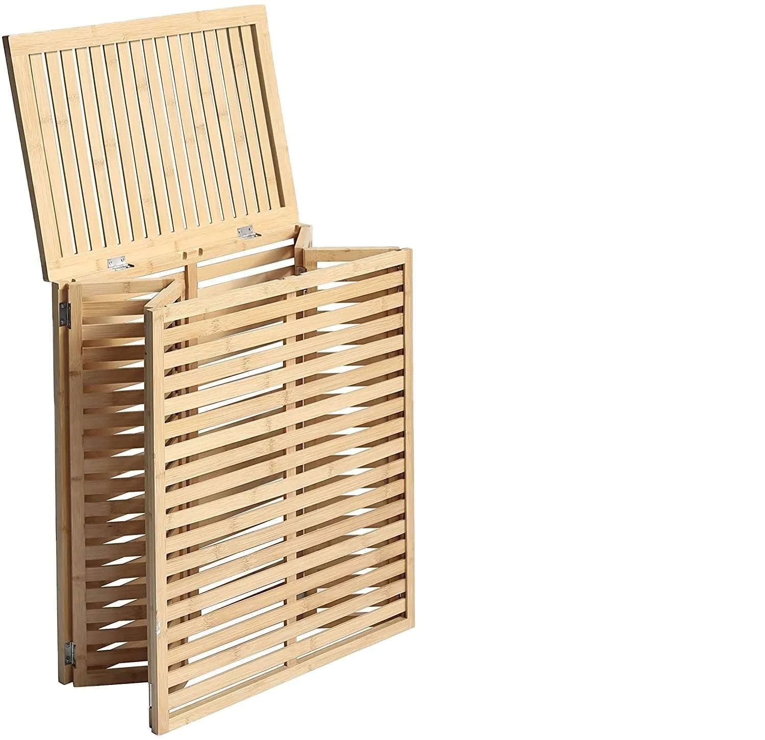 Large Capacity Bamboo Laundry Hamper Basket with Removable Fabric Liner and Decorative Wood Slats Portable and Foldable Laundry Hamper with Lid