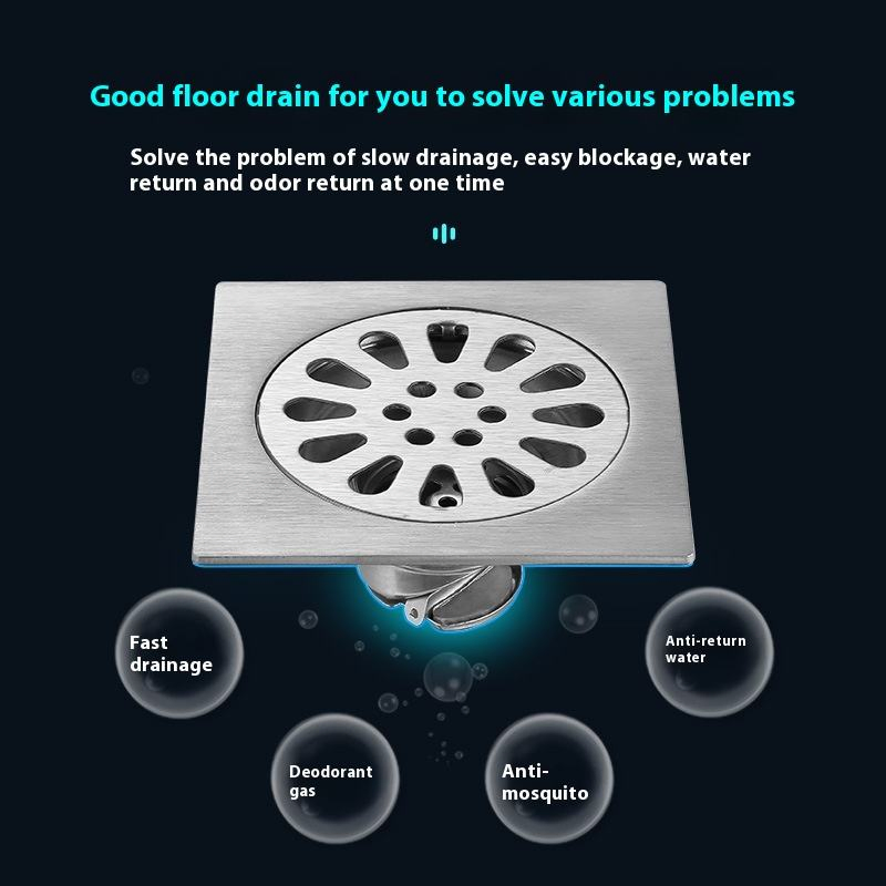 Stainless Steel Square Floor Drain Anti-Odor Design for Bathroom and Kitchen Use