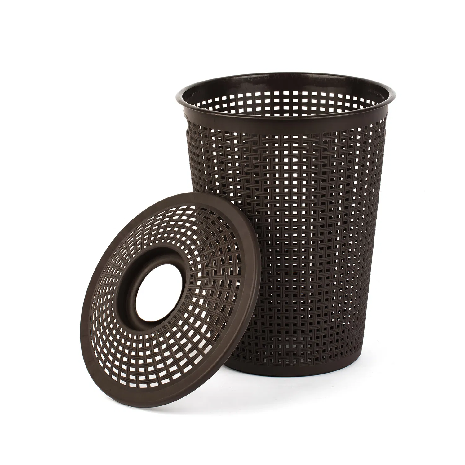 Plastic Laundry Hamper Knit Style Basket with Lid 55 Liter