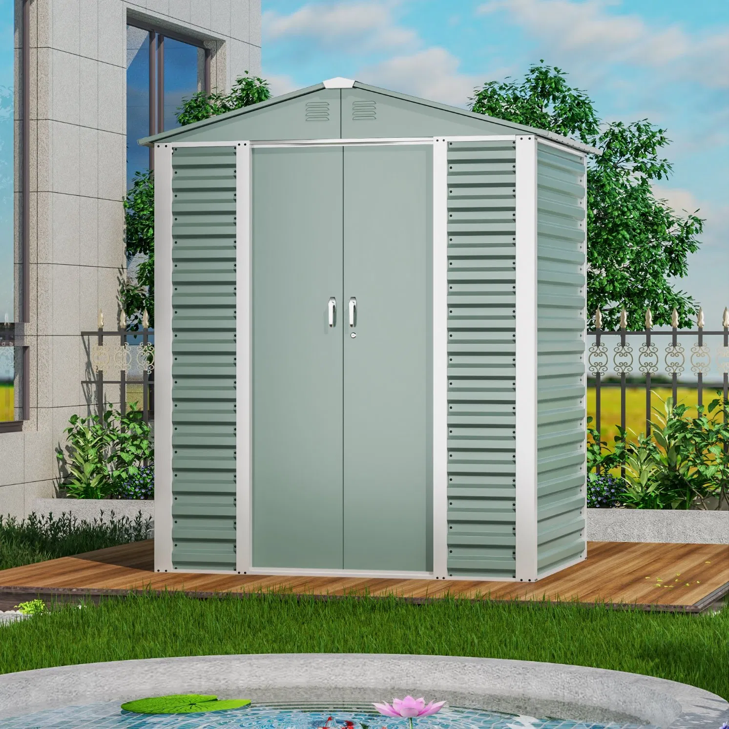 Galvanized Steel Apex Roof Garden Storage Outdoor Garden Storage Building Easy-to-Assemble Metal Garden Shed