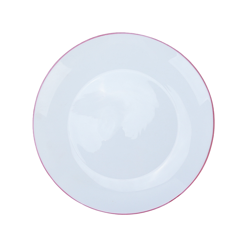 Modern Round Opal Glassware Plate with Vibrant Red Trim Design