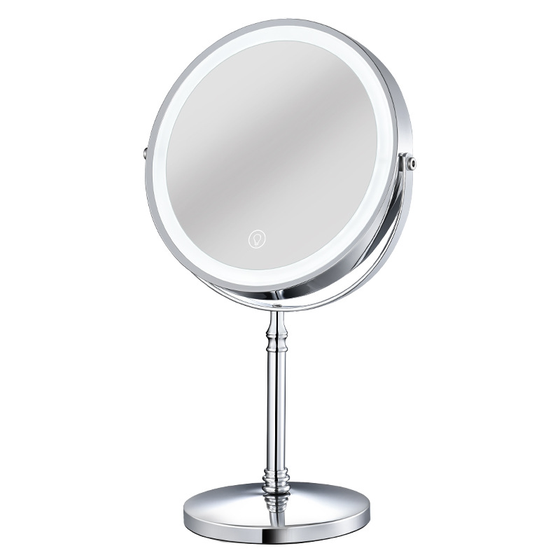 Lighted Makeup Mirror, 8" Rechargeable Double Sided Magnifying Mirror with 3 Colors, 1X/10X 360° Rotation Touch Screen Vanity Mirror
