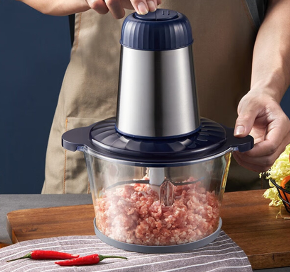 4 Bi-Level Blades Food Processors Meat Grinder with Big Capacity Glass Bowl