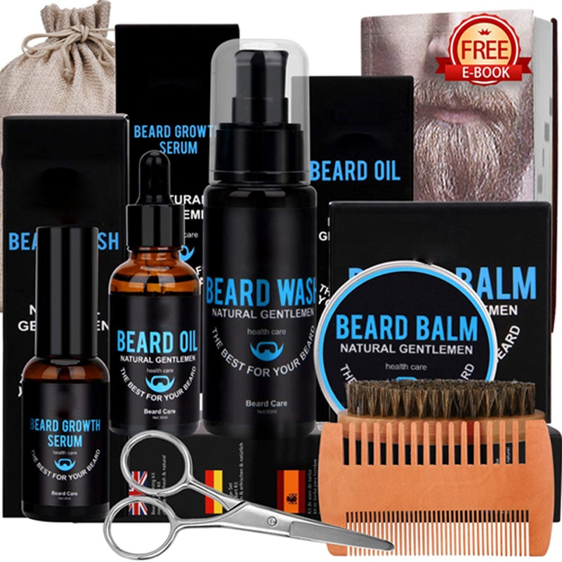 Amazon Hot Sale OEM Face Serum Oil Balm Beard Grooming Kit Beard Comb and Brush Set for Men