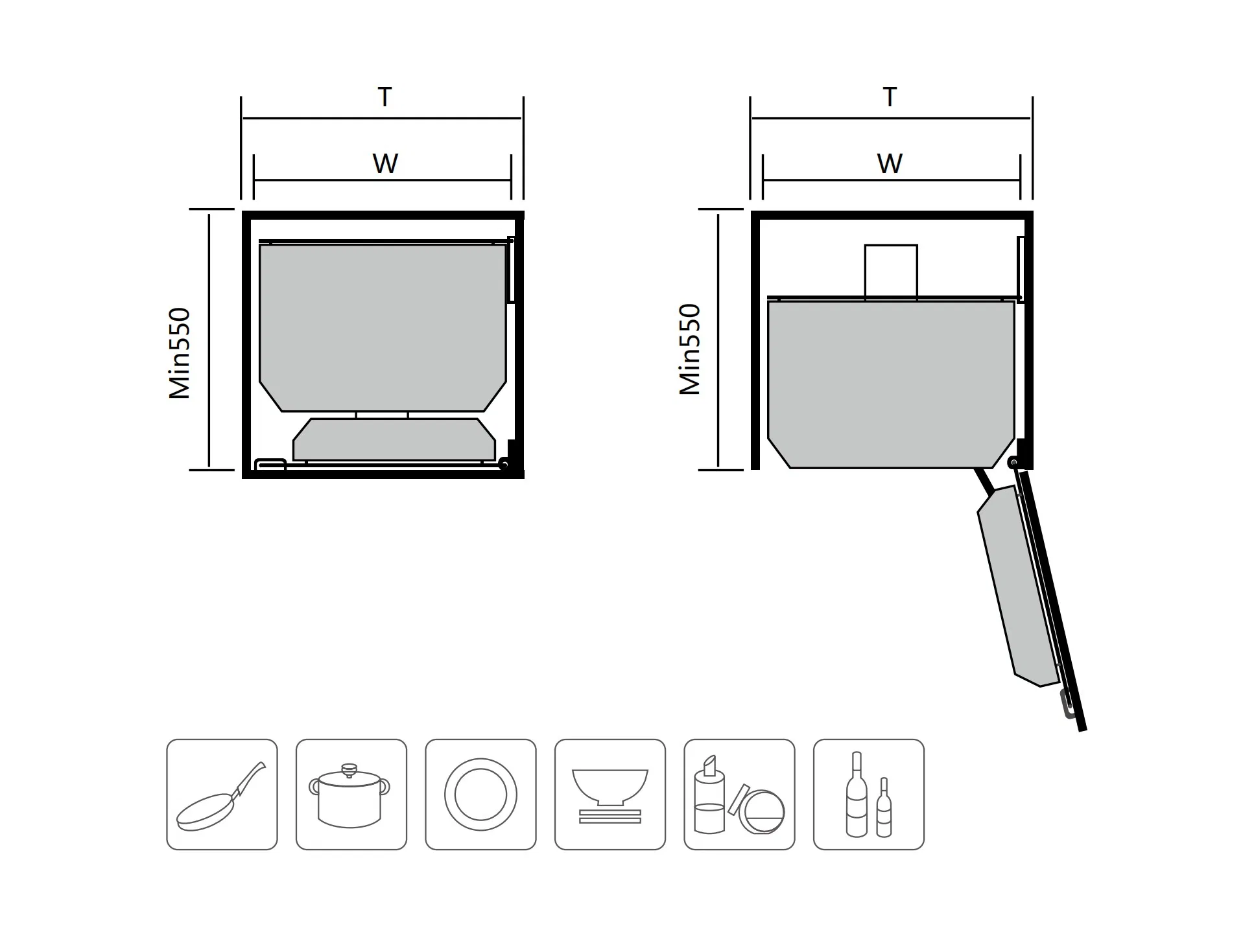 Алюминиевый органайзер для высокого кухонного шкафа, 6 полок