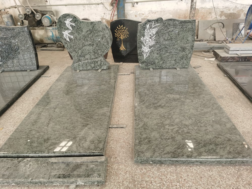 European Style Olive Green Granite Customized Polishing Surface Tombstone Headstone
