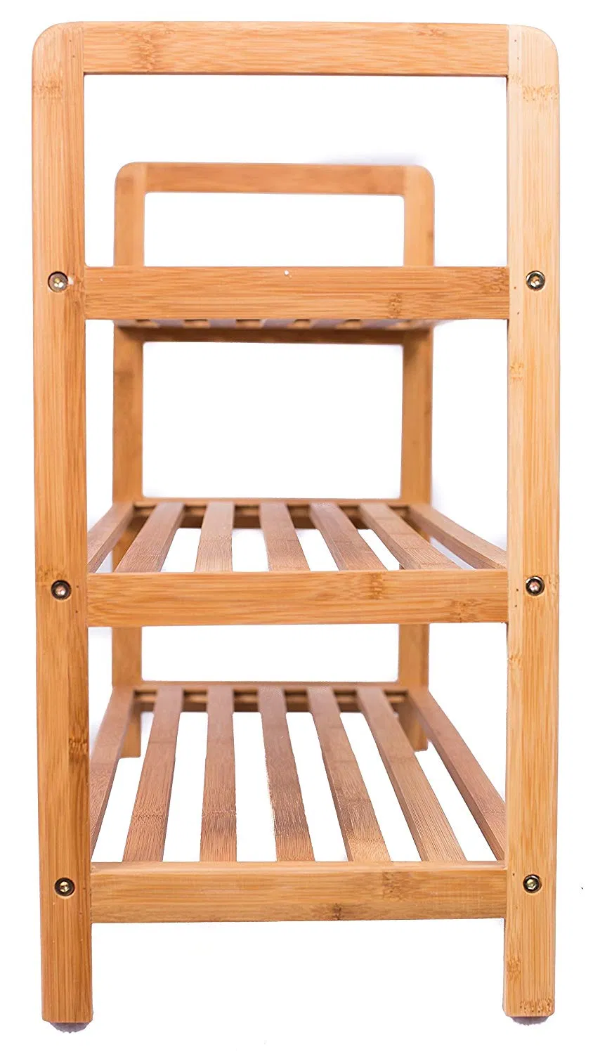 Natural Three-Tier Free Standing Bamboo Shoe Rack with Handles Bamboo Display Rack