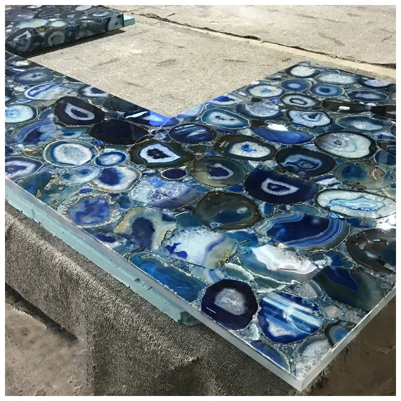 Translucent Semi Precious Blue Agate Laminated with Glass Counertops