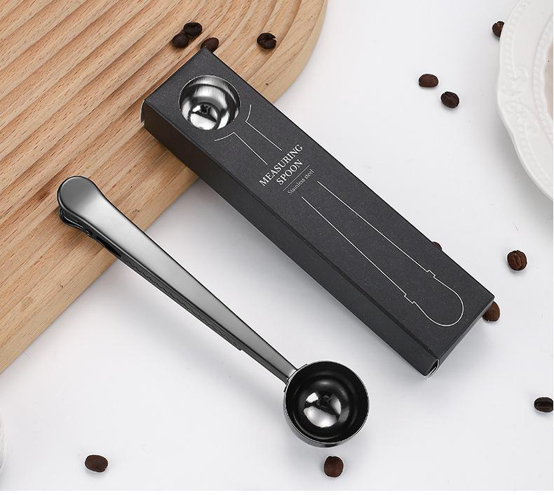 Long Handle Stainless Steel Coffee Measuring Spoon with Bag Clip for Coffee Beans