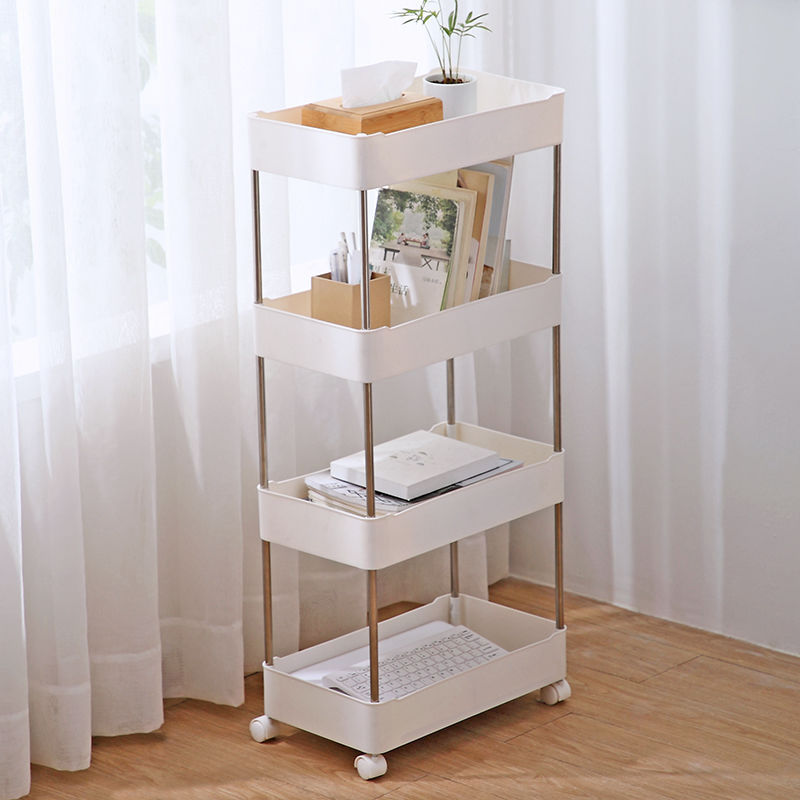Hot Selling Rack Multi-Layer Floor Kitchen Storage Bedroom Bedside Snack Storage Bookshelf Movable Trolley