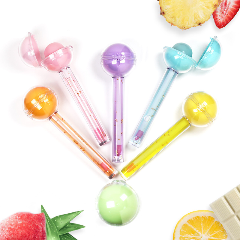 2 in 1 Natural Non-Toxic Magic Color Changing Kids Fruit Flavor Lollipop Lip Balm and Lip Gloss