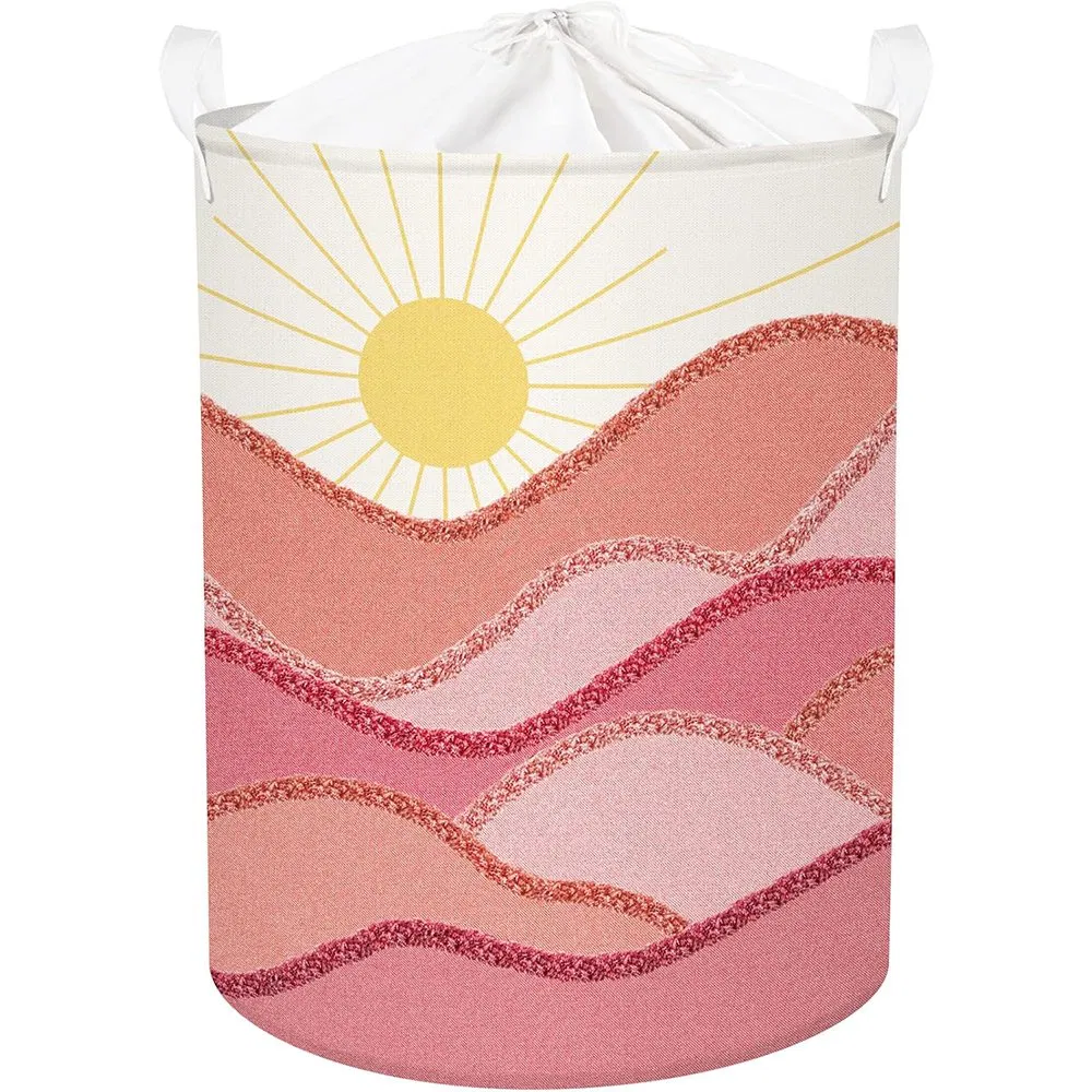 Waterproof Boho Laundry Basket with Drawstring Cover and Reinforced Handles