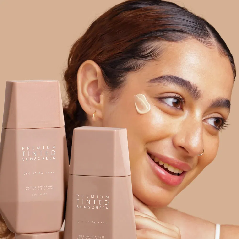 Private Label Vegan Mineral Skin Care Squeeze Tube Broad Spectrum SPF 50 Make up Tinted Sunscreen Cream