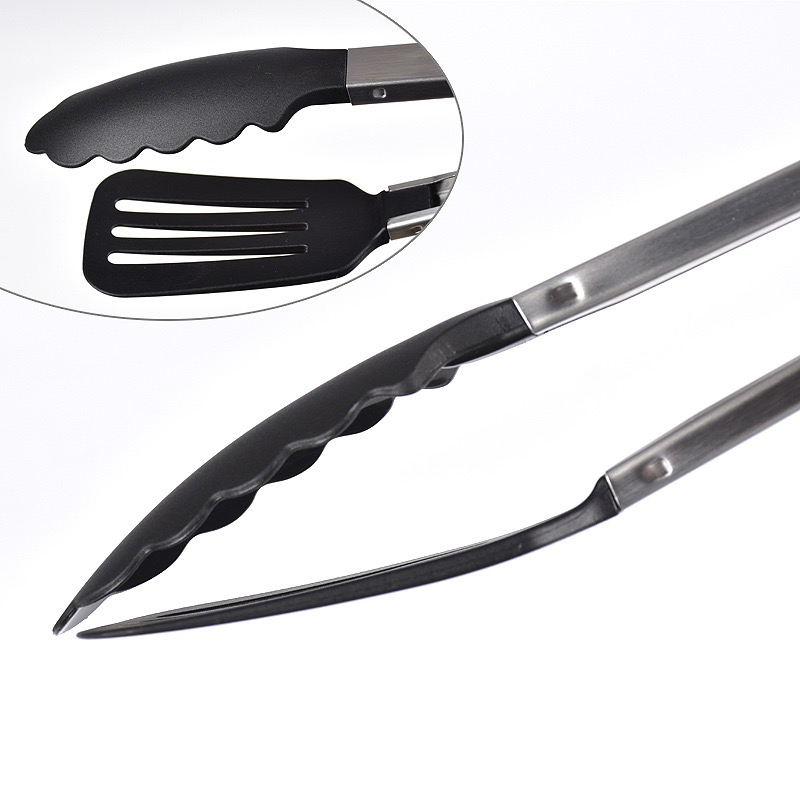 Silicone BBQ Tweezers 12" Stainless Steel Locking Salad Kitchen Food Tongs