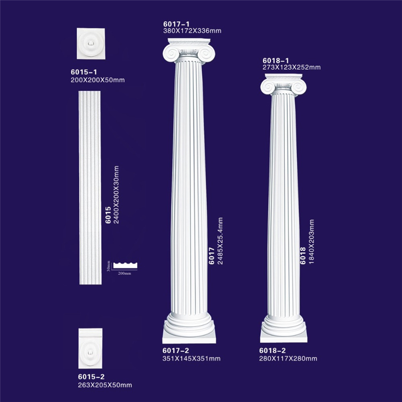 Flower Design Concrete Polyurethane Columns, White Color Polyurethane Gypsum Pillar