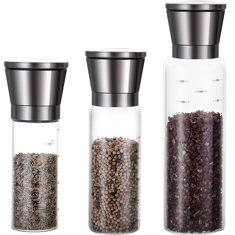 Kitchen Gadget Glass Small Spice Grinder Ceramic Adjustable Manual Salt and Pepper Grinder