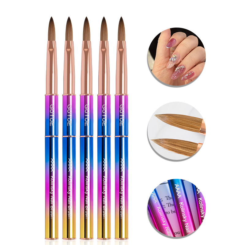 New Arrival Rainbow Color Metal Handle 100% Kolinsky Handle Nail Brush