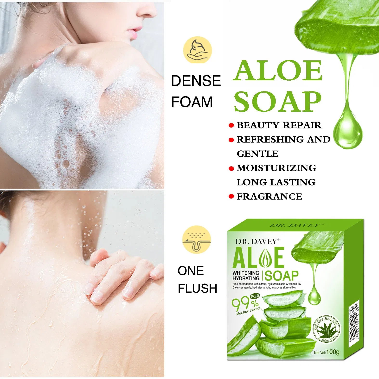 Dr. Davey Smoothing Whitening Gentle Aloe Vera Cleaning Antiseptic Bar Green Exfoliating Soap