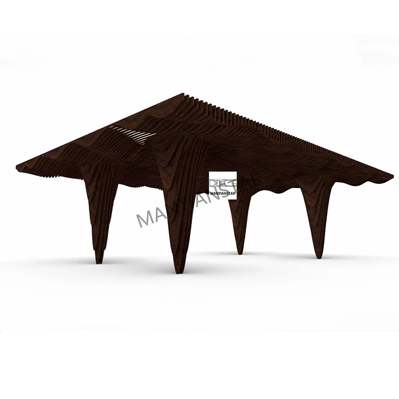 Customized Interior Decoration Fireproof Wood Grain Curve Art Aluminum Baffle Stretch Ceiling