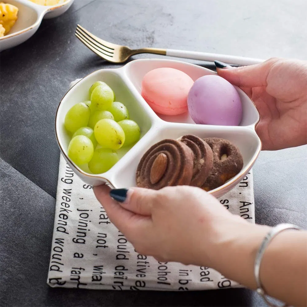 Custom Home Compartment Dish Round Serving Tray Porcelain Divided Dish