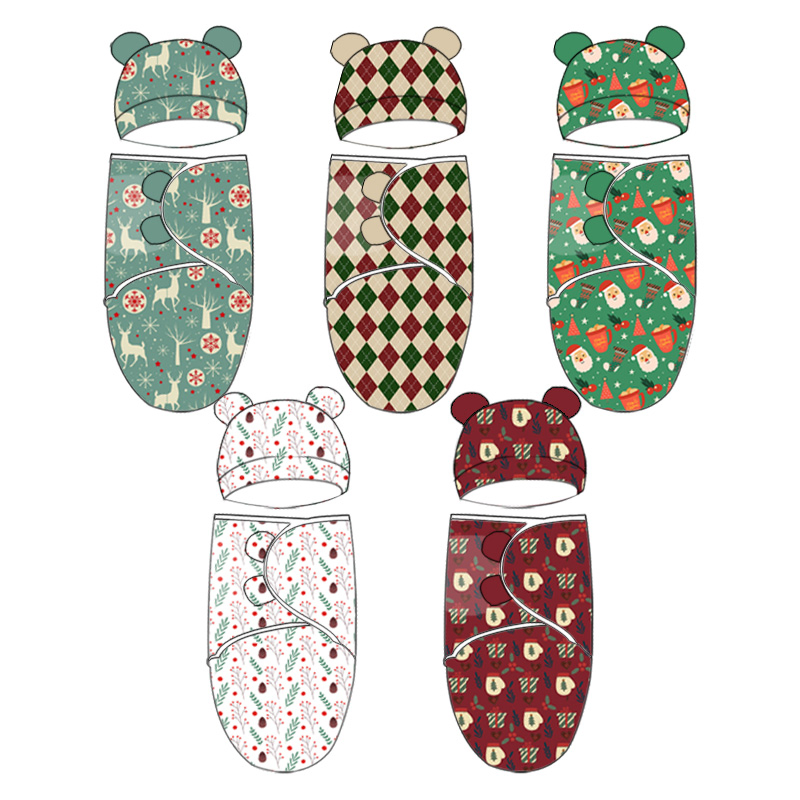 Luxury High Quality 100% Cotton Baby Swaddle Set with Matching Hat Soft Printed Wrap for Infant