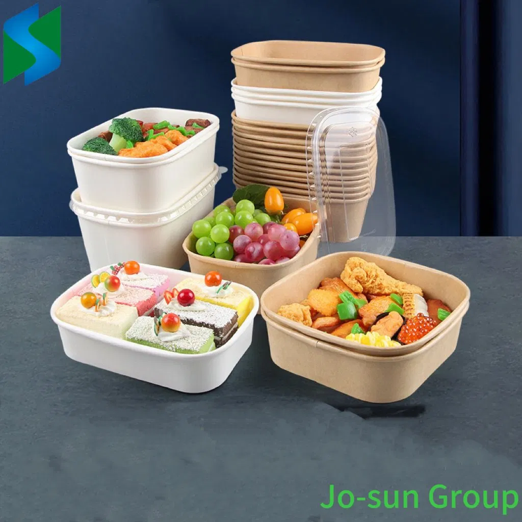 Factory Outlet Wholesale Food Grade Takeout Box Rectangular Paper Kraft White Bowl with Lid