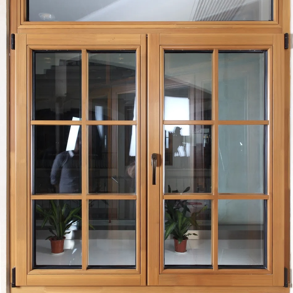 Thermally Broken Aluminum Wood Casement Glass Window for Hotel Home Bedroom Livingroom