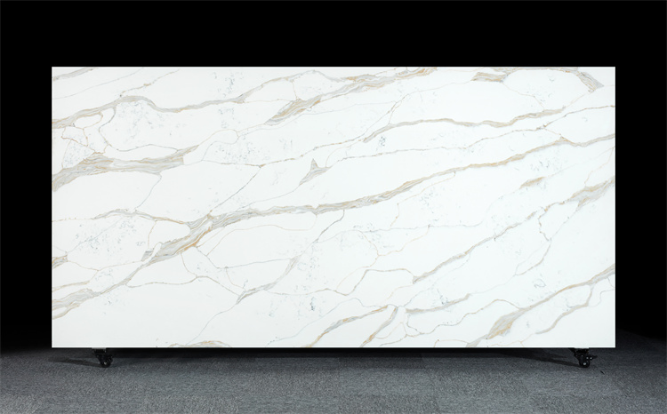 White Quartz Slab, Brown Grey Veins, Calacatta Quartz Slab