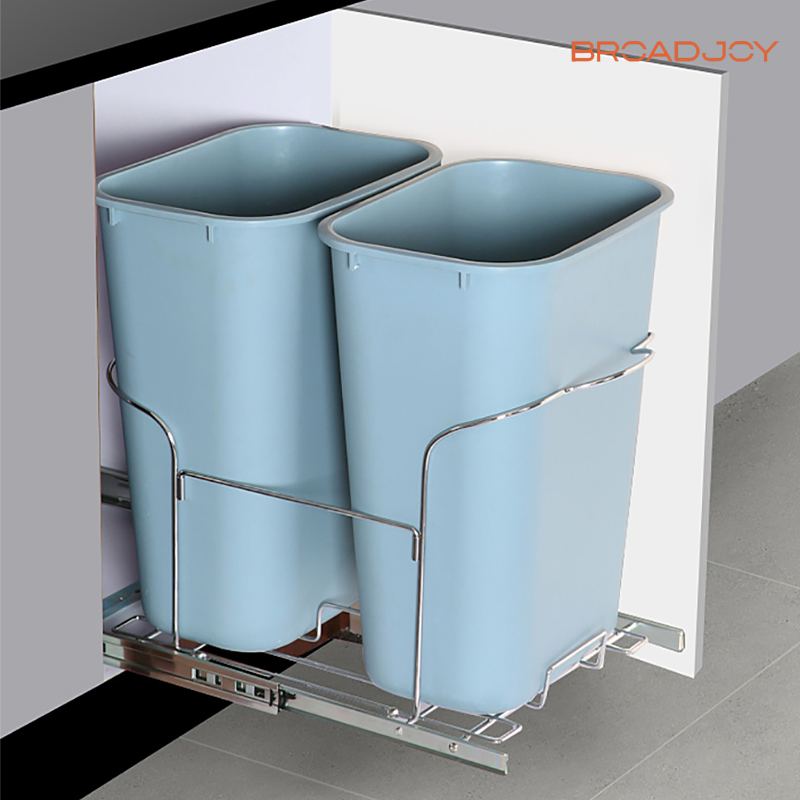 Kitchen Cabinet Trash Bin Handle Pull-out Plastic Dustbin 25L Waste Container Garbage Bin Furniture Rubbish Bin Basket Organizer