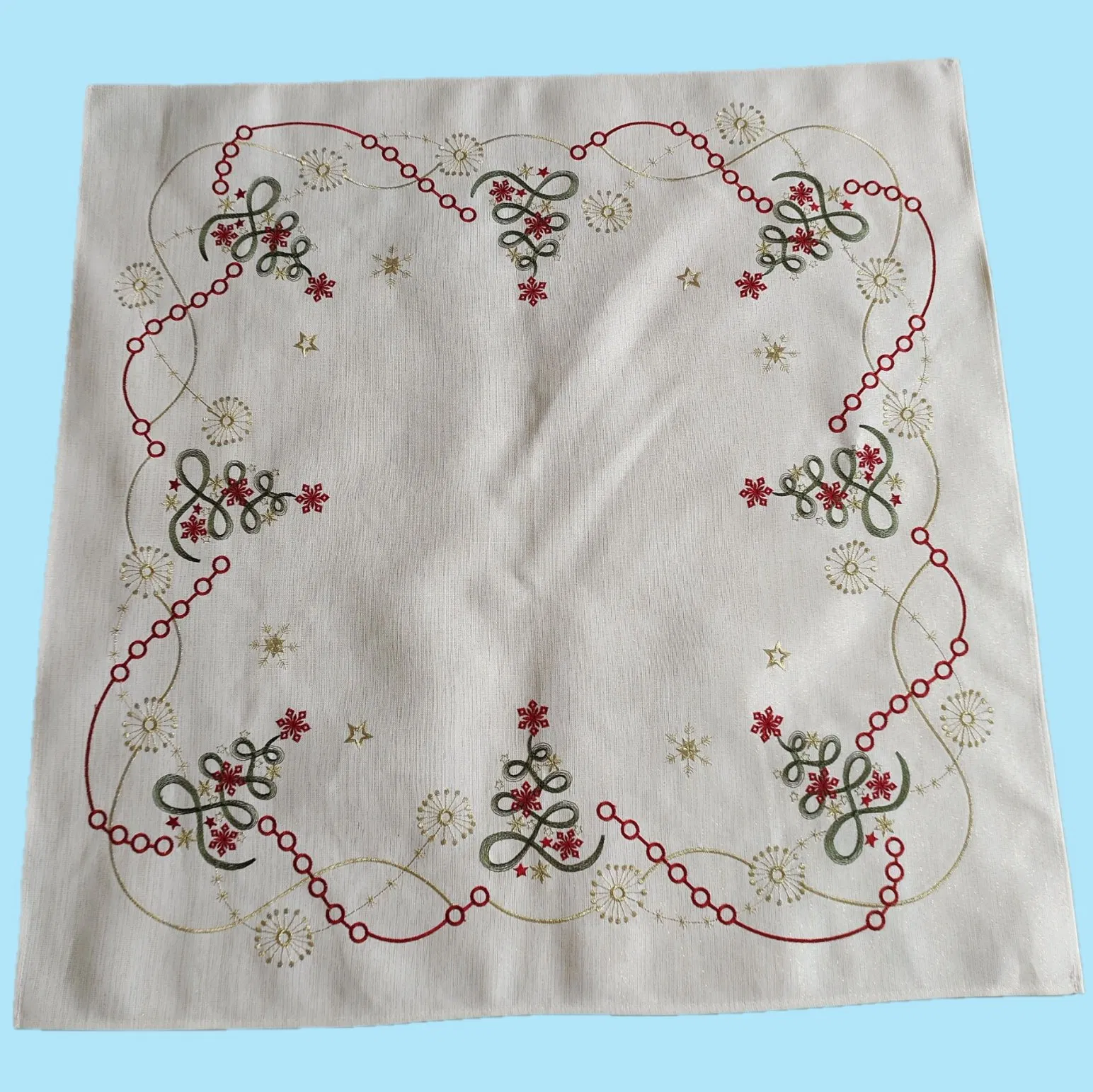 Colorful Embroidered Christmas Three and Snowflake Tablecloth