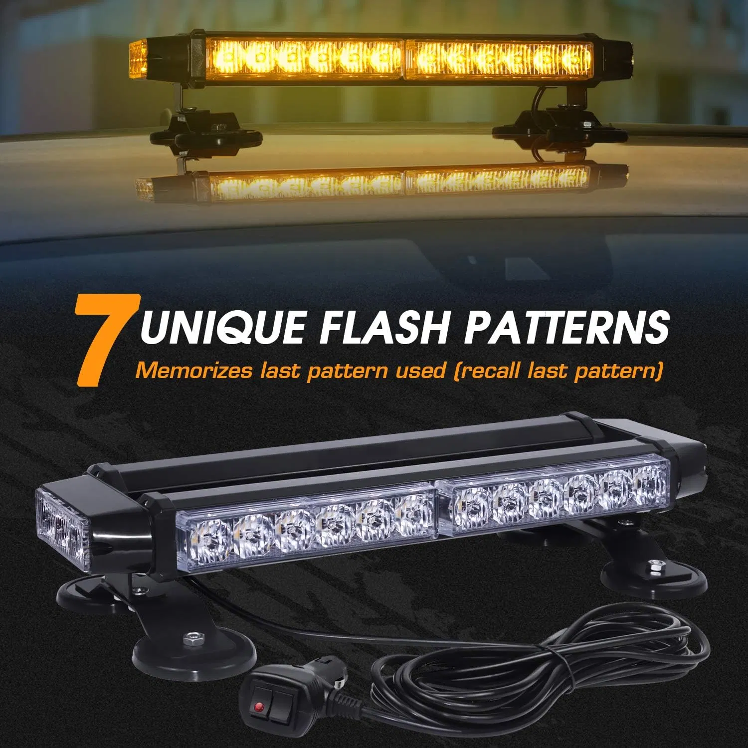 4x4 LED Double-Sided Amber Strobe Safety Light for Car Roof and Trailer
