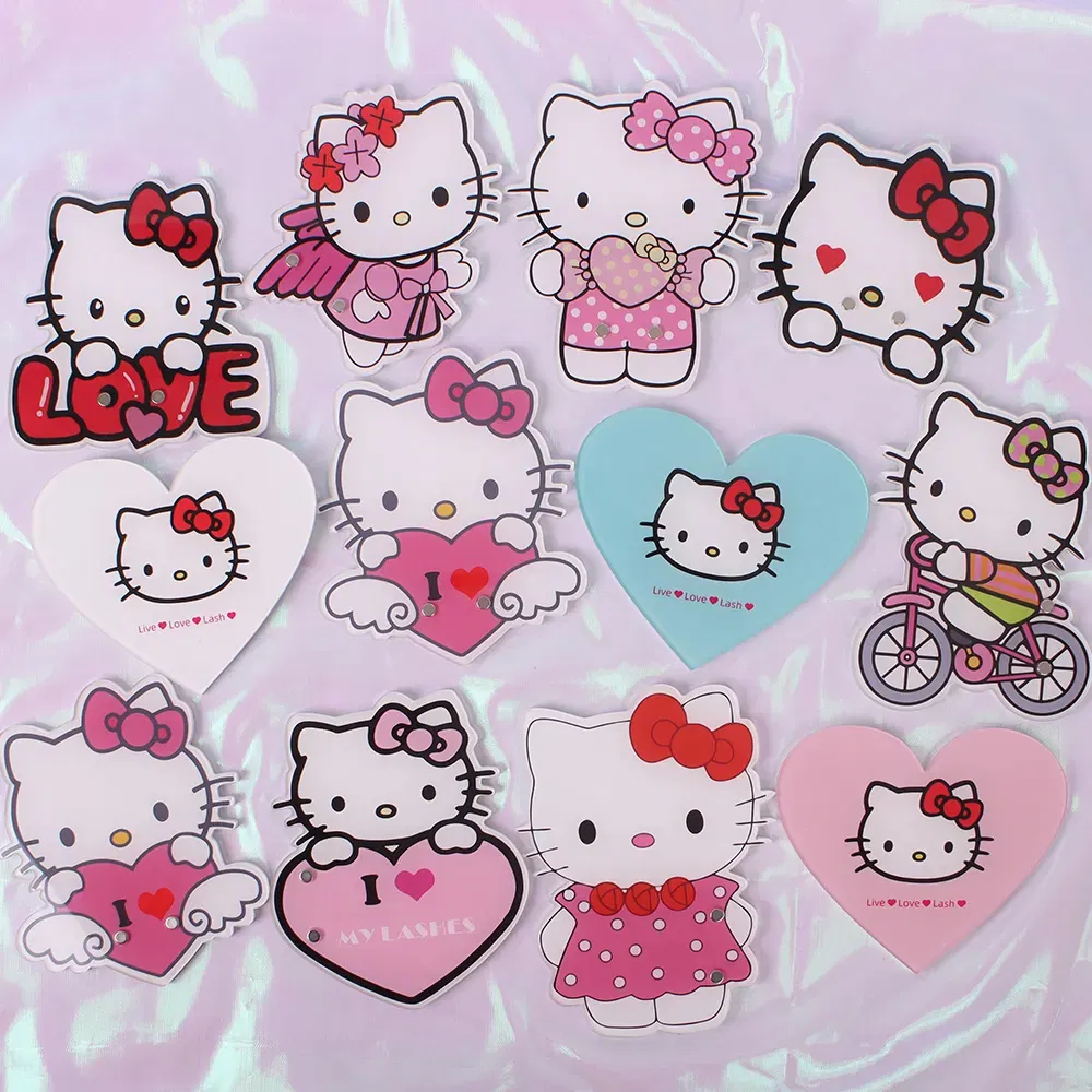 Cute Lashes Extensions Tool Acrylic Lash Tile Private Label Hello Kitty Eyelash Tiles Plate with Magnetic Tray