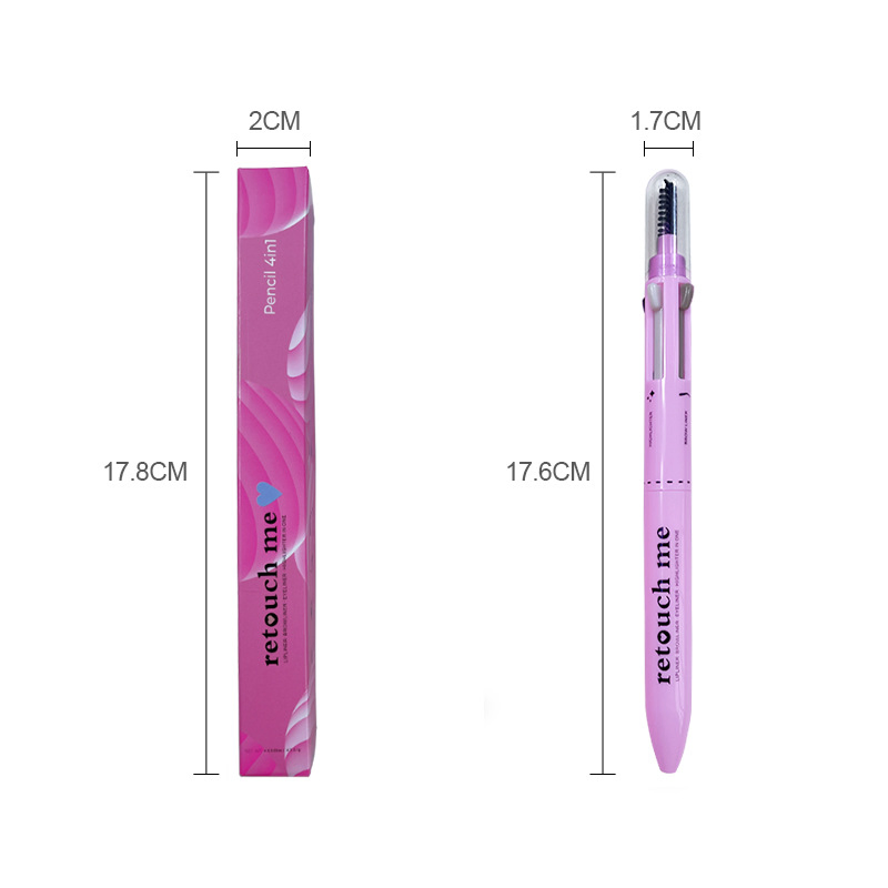 Vegan Eye Cosmetic Pen Touch up Waterproof Eyebrow Pencil Eyeliner Lip Liner Highlighter 4 in 1 Makeup Pen with Brush