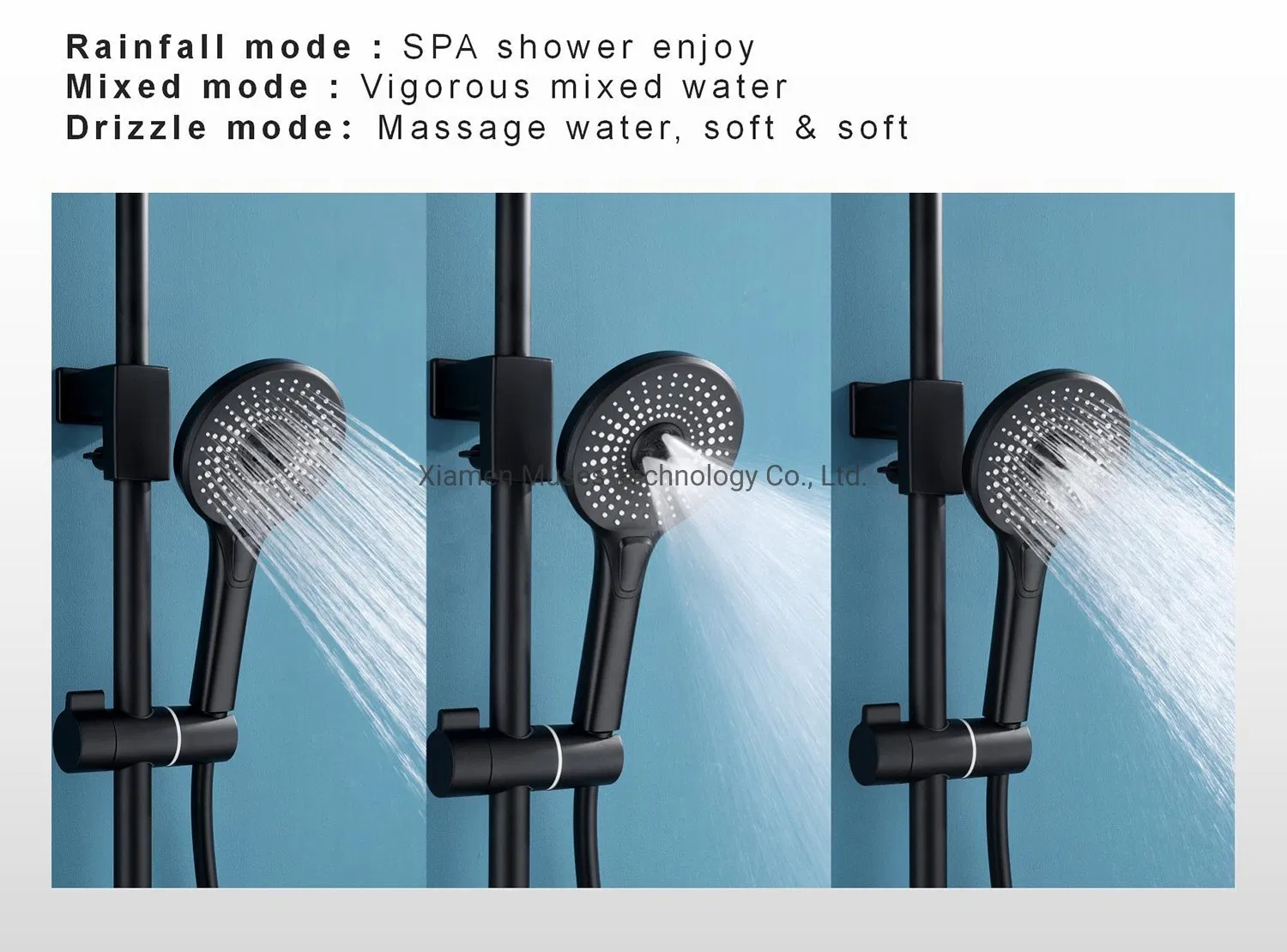 3-Way Wall-Mounted Brass Modern Luxury Bathroom Thermostatic Rainfall Rain Shower System Set Bath Mixer Faucet Bar Shower Panel Shower Column with Hand Shower