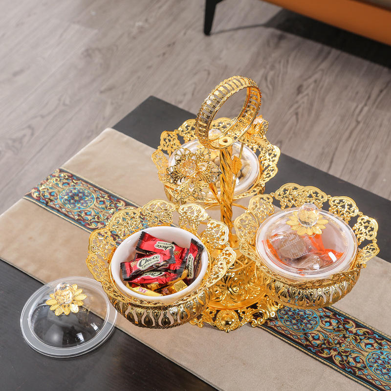 Gold Metal Plate, Dried Fruit Plate, Compartment with Lid, Dried Chinese Bowl