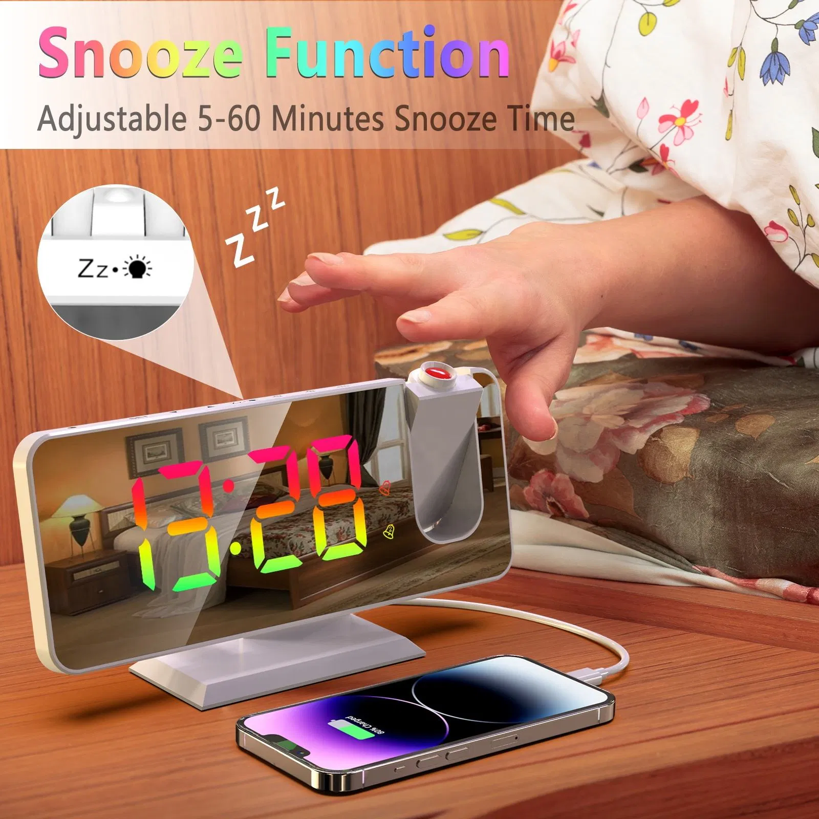 RGB Color Changing Table Desktop LED Clocks Loud Digital Alarm Clock