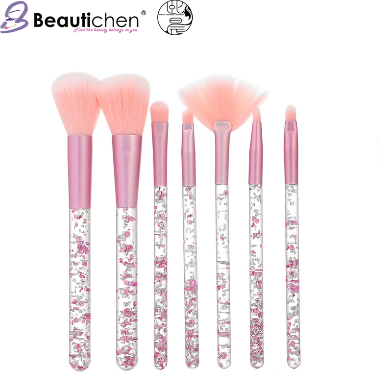 Beautichen 7PCS Glitter Makeup Brushes Set Crystal Handle - Powder Blush Full Cosmetic Brushes Bulk OEM