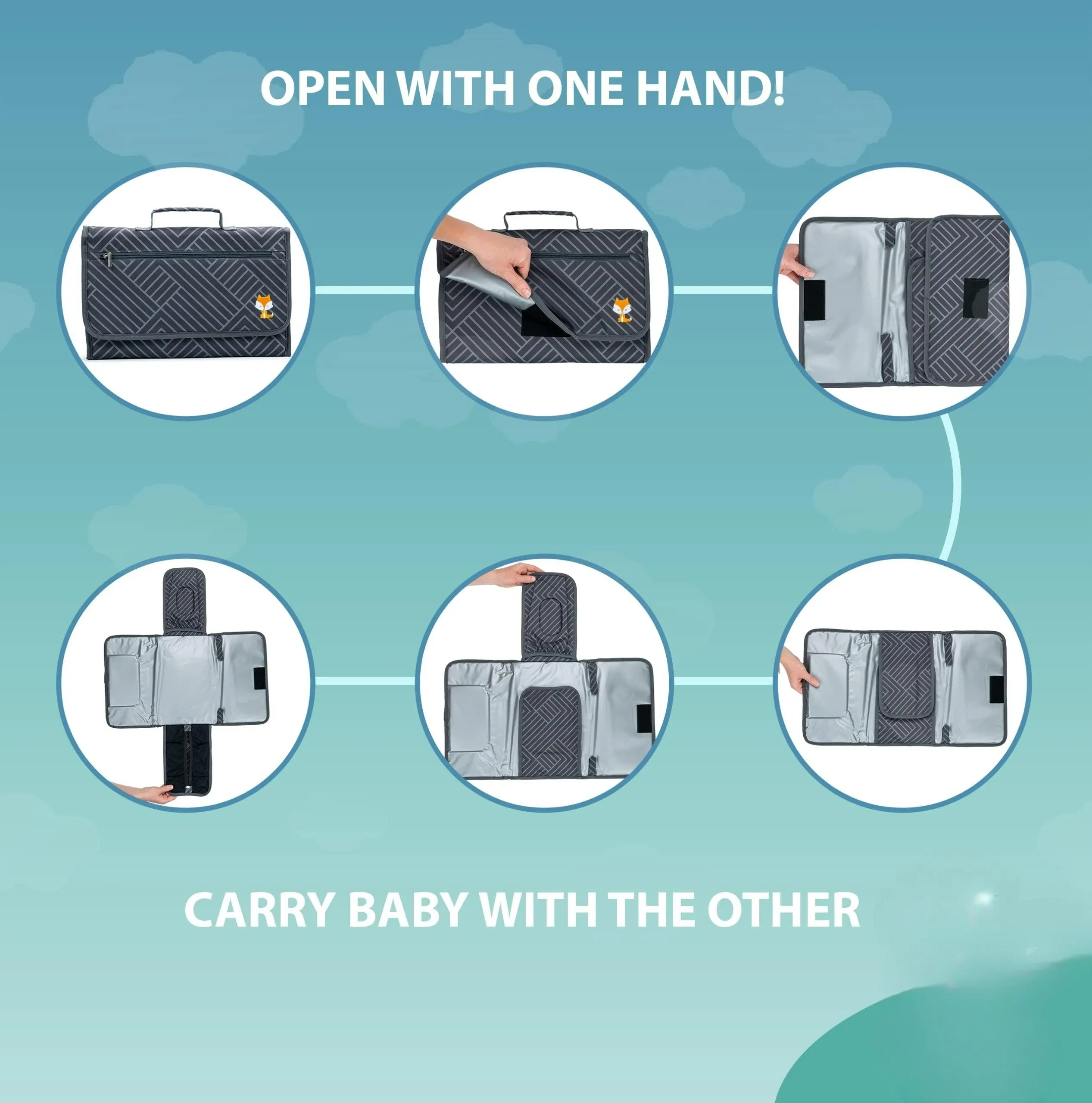 Portable Changing Pad Baby Diaper Bag One-Hand Diape Change Pad