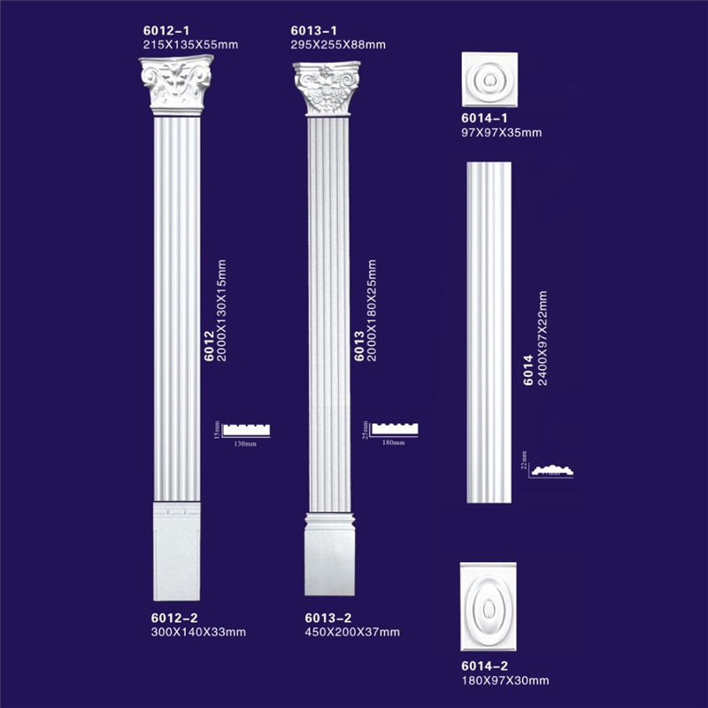 Flower Design Concrete Polyurethane Columns, White Color Polyurethane Gypsum Pillar