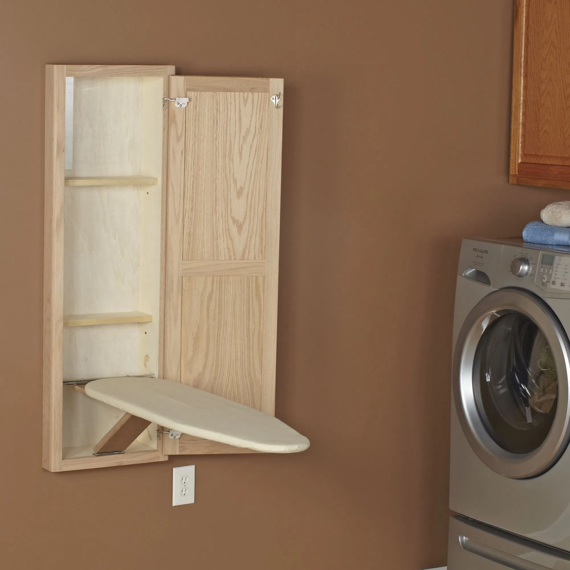 White Ironing Board Cabinet in-Wall Recessed Ironing Board Cabinet with Storage Shelves